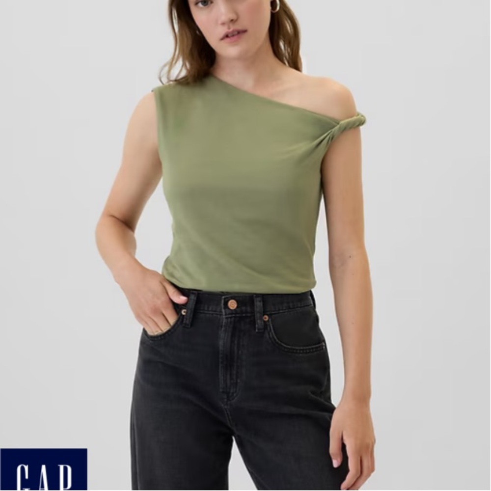 GAP sleeveless twist tank top in olive green